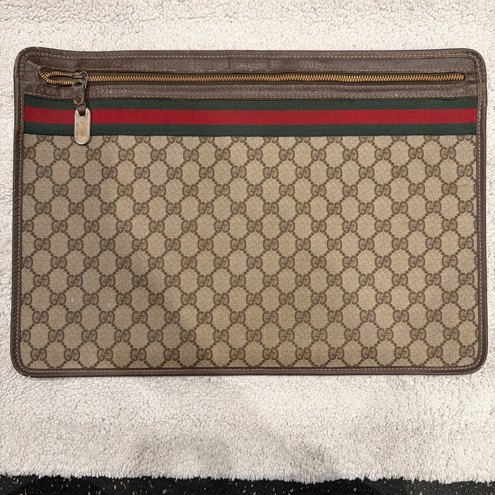 Gucci Beige and Green Toiletry Bag